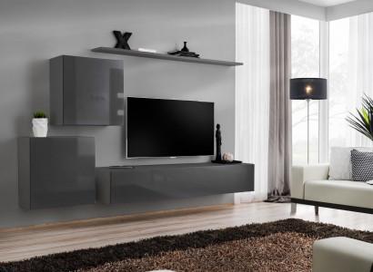 Wohnzimmer Modern Stil Wohnwände 4tlg Set Sideboard Grau Regal Neu