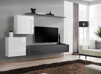 Wohnwand Wohnzimmer Set Grau Sideboard Wandregal 4tlg Set Designer Holz Neu