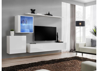 Komplett Set Wohnwand TV-Ständer Hochglanz Luxus Sideboard Weiß Neu Designer