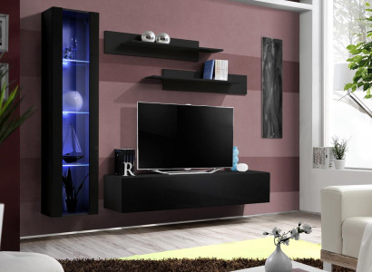 Wohnzimmermöbel Schwarz Komplett Set Wohnwand Designer Hänge Vitrine Möbel