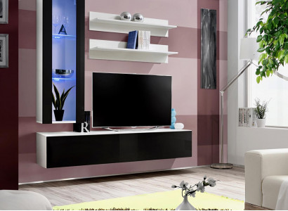 Design Hänge Vitrine Regale Wohnwand Set 4tlg Wohnzimmer TV-Ständer Möbel