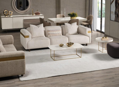 Moderne Beige Sofagarnitur 4+3 Sitzer + Sessel Wohnzimmer Luxus Set 3tlg