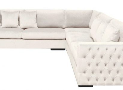 Ecksofa Creme Eckgarnitur Polster Samt Stoff Möbel Design Wohnlandschaft Couch