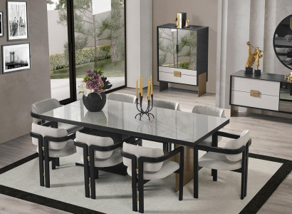 Designer Essgruppe Luxus Garnitur Esstisch 8x Stühle Esszimmer Möbel