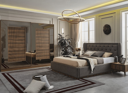 Schlafzimmergarnitur Polsterbett 2x Nachttische Kleiderschrank 4tlg Set