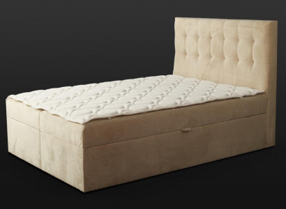 Chesterfield Bett beige Schlafzimmer Holzmöbel Design elegant Polsterung Stoff