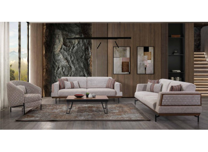 Taupe Sofagagnitur 3+3+1 Sitzer Wohnzimmer Set Couchtisch Moderne Sofas