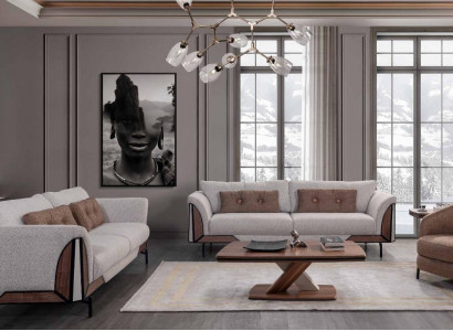 Braun-Graue Sofagarnitur 3+3+1 Couchtisch Komplettes Wohnzimmer Set