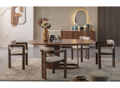 Modernes Esszimmer Set Esstisch 4x Stühle Kommode Spiegel Designer Möbel