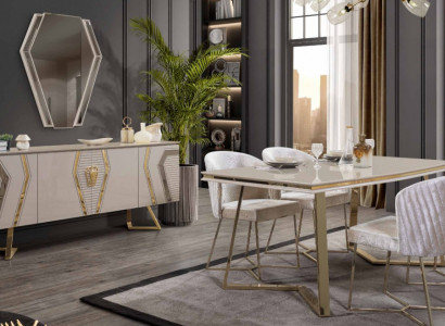 Designer Weiße Esszimmer Garnitur Essgruppe Esstisch 4x Stühle 7tlg