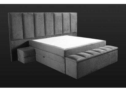 Graues Doppelbett+2x Nachttische klassisches Schlafzimmermöbel Design eleganter