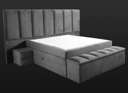 Graues Doppelbett+2x Nachttische klassisches Schlafzimmermöbel Design eleganter