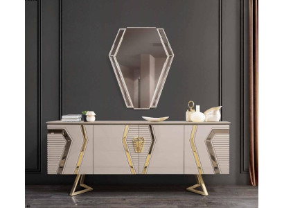 Luxus Weiß-Goldene Kommode mit Spiegel Designer Sideboard Holzmöbel