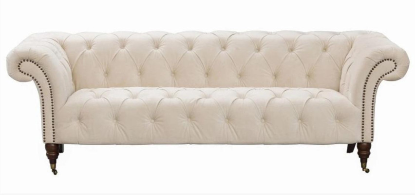 Beige Chesterfield Dreisitzer Modern Design Couchen Stoff Sofa designer Möbel