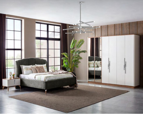 Schlafzimmer Set Luxus Komplettes Bett 2x Nachttisch Kleiderschrank 4tlg Neu