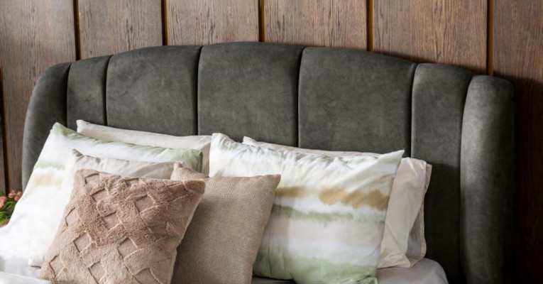 Bett Grau Doppelbetten Modern Bettgestell Luxus Design Bettrahmen Holz Neu