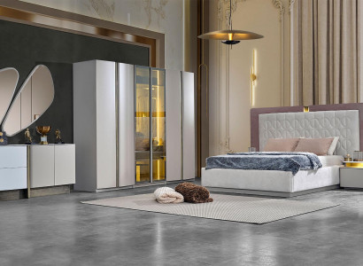 Komplette Schlafzimmermöbel Doppelbett Bett Weiß Luxus Set 7tlg Holz