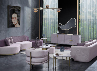 Sofagarnitur Große Wohnlandschaft Rosa Stoffsofas Modern Set 7tlg