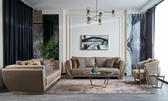 Stoffsofas Sofagarnitur Dreisitzer Polstersofa Braun Set 3tlg Modern