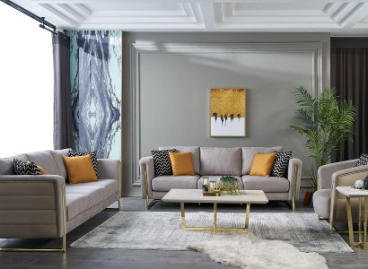 Couchgarnitur Stoffsofa Sofagarnitur Polstersofa Grau Modern Set 3tlg