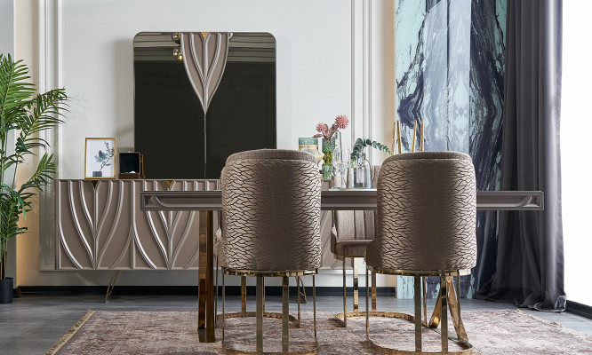 Essgruppe Essecke Esszimmer Esstisch Holz Braun Set 9tlg Sideboard