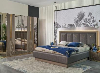 Komplette Schlafzimmermöbel Doppelbett Bett Braun Set 4tlg Nachttische