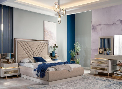 Doppelbett Komplette Schlafzimmer Bett Beige 4tlg Holz Schminktisch