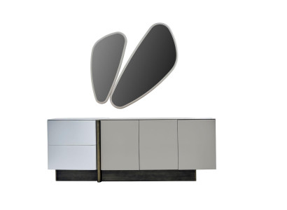 Garnitur Kommode mit Spiegel Schrank Modern Schlafzimmer Set Weiß