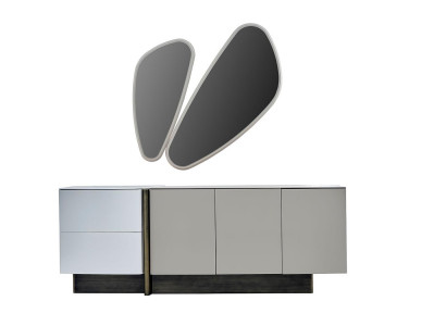 Garnitur Kommode mit Spiegel Schrank Modern Schlafzimmer Set Weiß