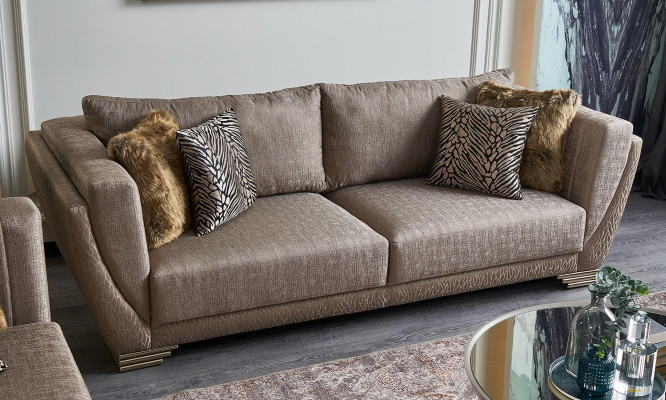 Luxus Dreisitzer Couch Sofa 3 Sitzer Braun Stoff Stoffsofa Polstersofa