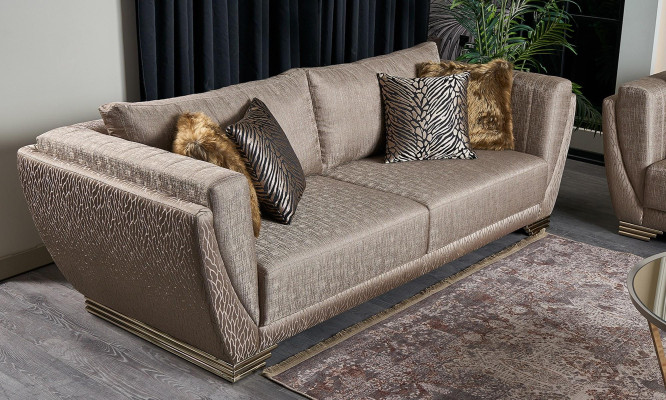 Luxus Dreisitzer Couch Sofa 3 Sitzer Braun Stoff Stoffsofa Polstersofa