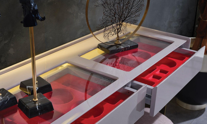 Schminktische Konsole Set Kommode mit Spiegel Schlafzimmer Rosa Holz