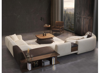 Wohnzimmer Garnitur Ecksofa U-Form Neu Sessel Luxus Holz Couchtisch Hocker