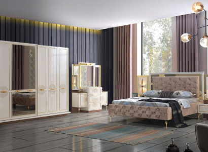 Schlafzimmer Bett Design Einrichtung Luxus Polster Betten braun Modern