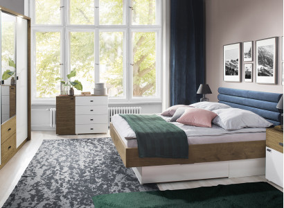 Designer Polsterbett Bett Betten Stoff Holz Luxus Doppelbett Ehebett 180x200cm