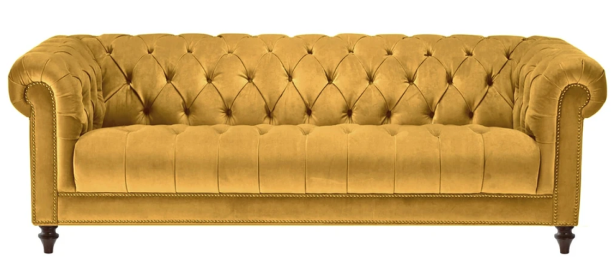 Gelb Dreisitzer Stoff Wohnzimmer Design Couchen Polster Sofa Sofas Chesterfield