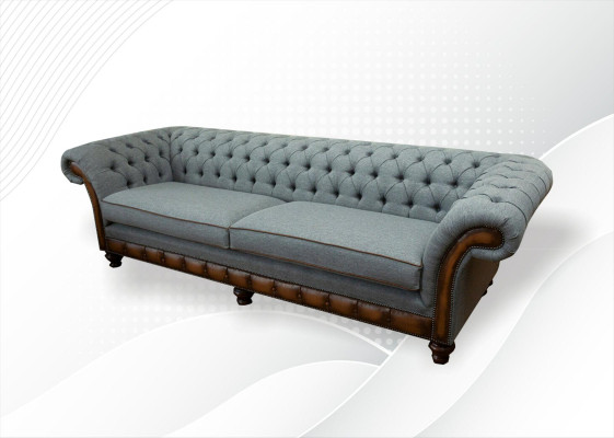 Big xxl Sofa 4 Sitzer Couch Chesterfield Polster Garnitur Leder Textil Grau