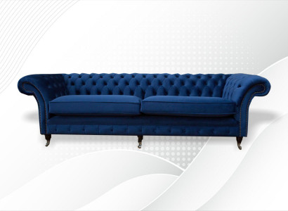 Blaue xxl Big Sofa Couch Chesterfield 265cm Polster Sofas 4 Sitzer