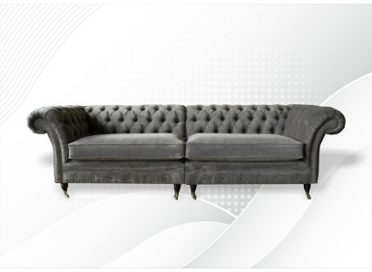 XXL Chesterfield Sofa 4 Sitzer Couch Polster Sitz Garnitur Textil Leder