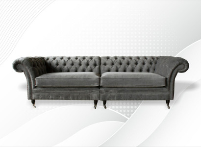 XXL Chesterfield Sofa 4 Sitzer Couch Polster Sitz Garnitur Textil Leder