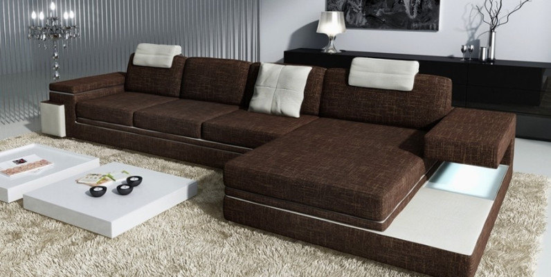 Design Ledersofa Sofa mit USB,Polster Wohnlandschaft Eck Garnitur Ecke Tachau