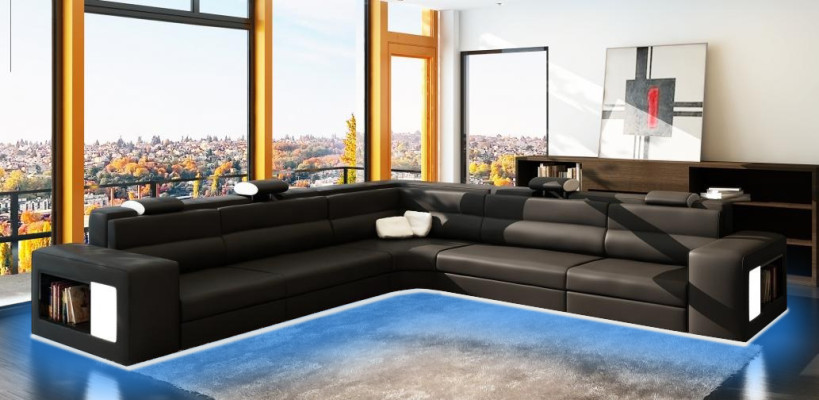 Ledersofa Sofa mit USB,Ecksofa Sitz Polster Wohnlandschaft XXL Big Weiden Weiß