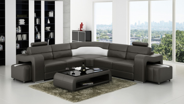 Ledersofa mit USB,Wohnlandschaft Ecksofa Eck Garnitur Design Modern Sofa F3008B