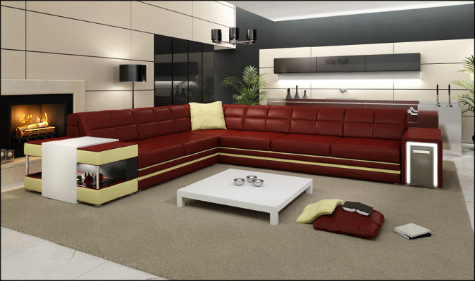 Ecksofa Sofa USB Polster Leder Wohnlandschaft Ecke Garnitur LForm Ledersofa 3026