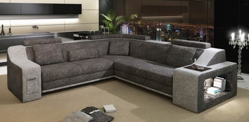 Ecksofa Leder Textil Sofa mit USB,Polster Wohnlandschaft L Garnitur Sitz Isching