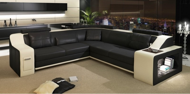 Ecksofa Leder Textil Sofa mit USB Polster Wohnlandschaft L Garnitur Sitz Isching