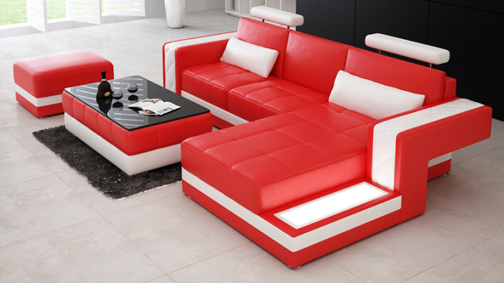 Ledersofa mit USB Wohnlandschaft Ecksofa Eck Garnitur Design Moderne Sofa L6010D