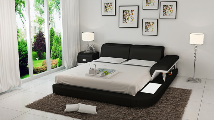 Design Bett XXL Big Betten Leder Hotel Polster 180x200 Multifunktion Regal USB