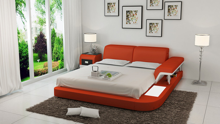 Design Bett XXL Big Betten Leder Hotel Polster 180x200 Multifunktion Regal USB