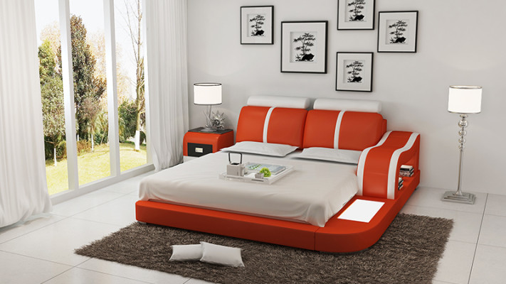 Design Bett XXL Big Betten Leder Hotel Polster 180x200 Multifunktion Regal USB